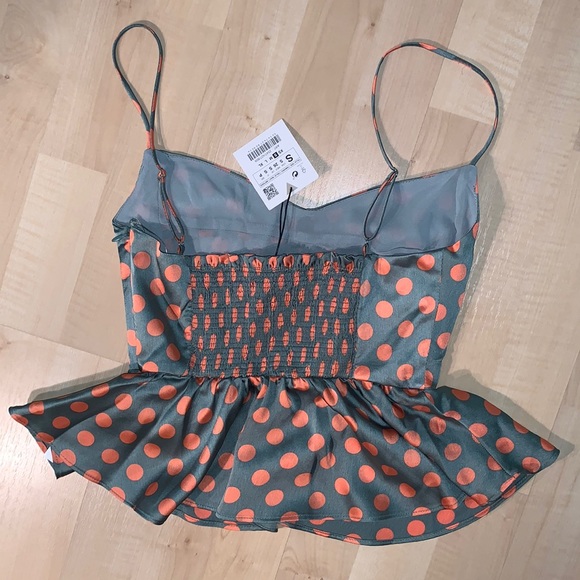 ZARA Green & Orange Polka Dot Peplum Bustier Top - Picture 3 of 9